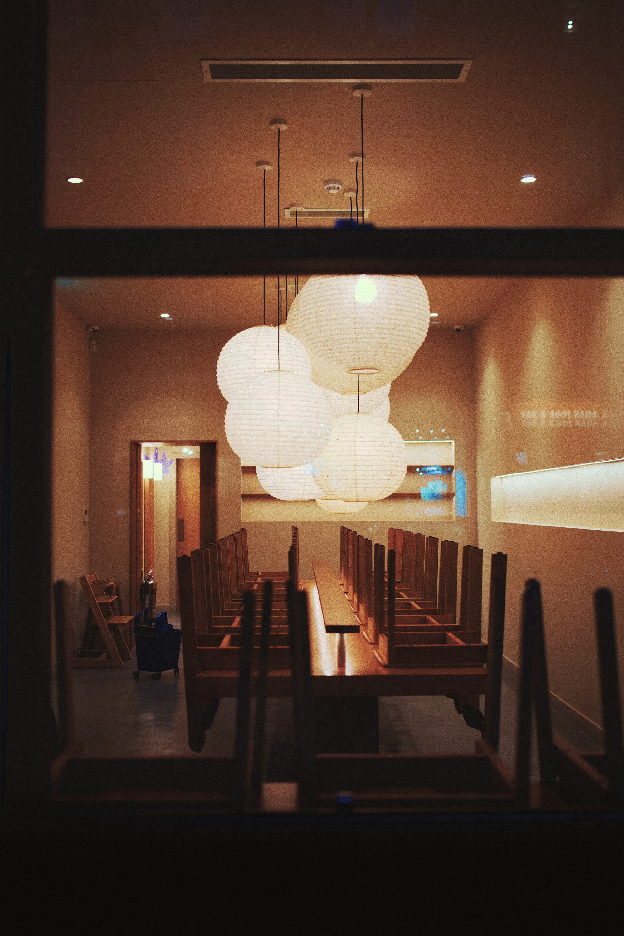 A restaurant dining room after close